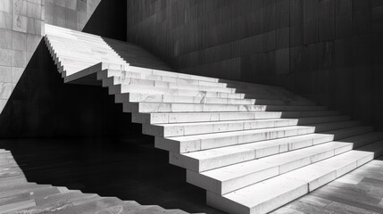 A black and white photo of a set of stairs in the middle of some concrete, AI