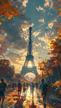 Generative ai illustration of a painting for the Paris olympics games France 2024