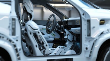 Robotic Arm Assembling Car Interior at an Automotive Factory
