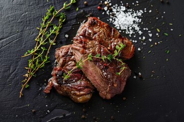 A delicious piece of steak seasoned with herbs and salt. Perfect for food blogs or restaurant menus