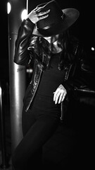 model in black dress