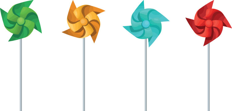 Wind turbines. A children's spinning toy mobile. Decoration for the garden weather vane. Vector illustration