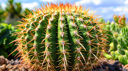A simple depiction of a Barrel cactus (Ferocactus)