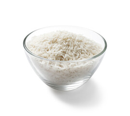 Raw basmati rice in bowl isolated on white