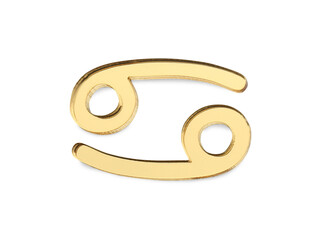 Zodiac sign. Golden Cancer symbol isolated on white, top view