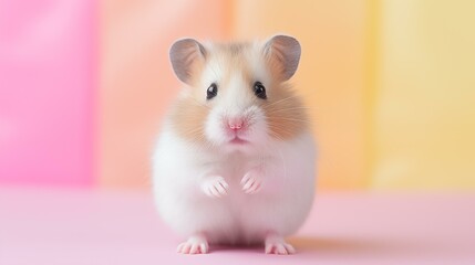Hamster on colorful background, fur one animal ear sitting portrait