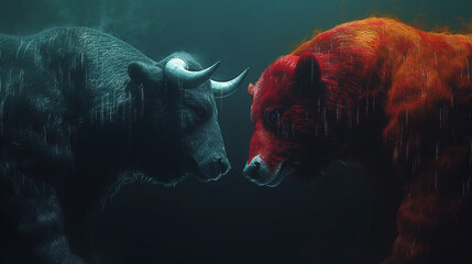 Bear and bull looking at each other Stock market direction.