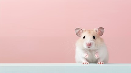 Hamster on pink background, one animal fur animal ear portrait mouse - obrazy, fototapety, plakaty