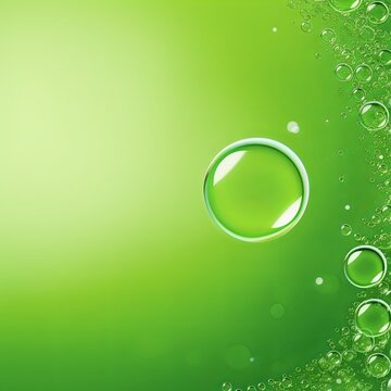 Green bubble with water droplets on it, representing air and fluidity. Web banner with copy space for photo text or product, blank empty copyspace
