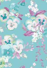 Obraz premium Big flowers pattern, upscale floral pattern. graphical textures floral, trendy colors pattern , flowers background with leaves. vector illustration.