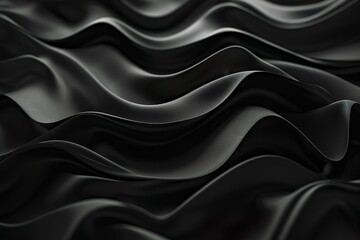Fototapeta premium Elegant black satin fabric undulating with smooth waves, ideal for luxurious background or abstract concept.