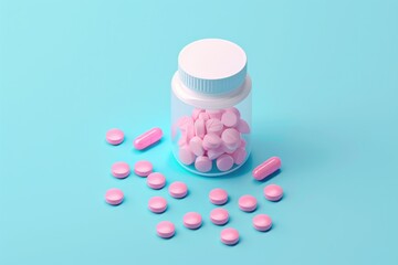 Bottle filled with pink pills, suitable for healthcare concepts
