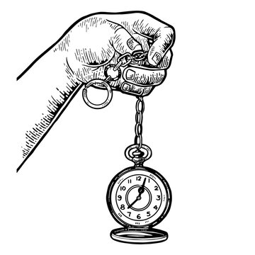 Old fashioned vintage clock watch engraving PNG illustration. Scratch board style imitation. Black and white hand drawn image.