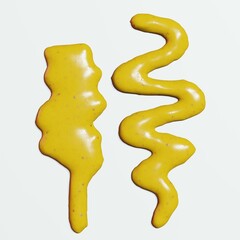 3d render of mustard sauce lines and swirls for food or restaurant kitchen concept