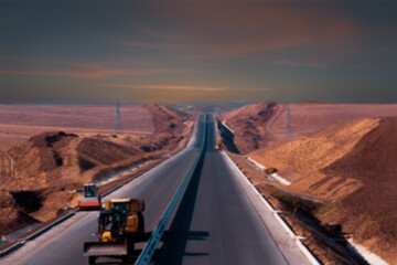 Panorama view of an endless straight road running through the barren scenery on a sunny day