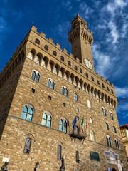 Florence, Italy - April 04, 2024: Palazzo Vecchio (old palace) with tower, seat of the Florence town hall