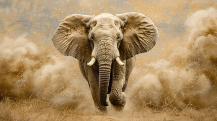 African Elephant flapping its ears - obrazy, fototapety, plakaty