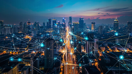 
Morden city and intelligent communication network of things ,wireless connection technologies for business . 