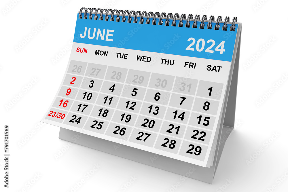 Aufkleber 2024 Year June Calendar. 3d Rendering