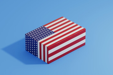 Cardboard Box with American Flag. 3d Rendering