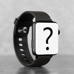 Black Modern Smart Watch Mockup with Strap and Question Mark. 3d Rendering - obrazy, fototapety, plakaty
