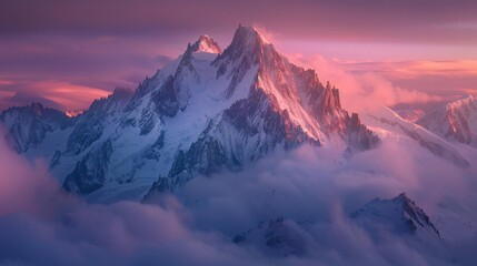 Aiguille du Midi mount in Mont Blanc massif view  - obrazy, fototapety, plakaty