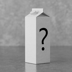 White Milk Cardboard Box Package with Question Mark. 3d Rendering