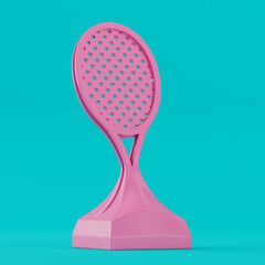 Tennis Award Trophy in the Shape of a Pink Tennis Racket in Duotone Style. 3d Rendering