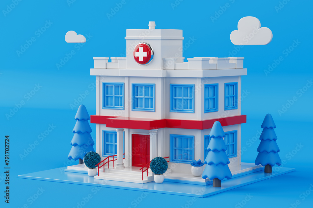 Aufkleber abstract scene with cartoon hospital building. 3d rendering