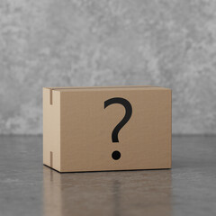 Brown Cardboard Box Package with Question Mark. 3d Rendering