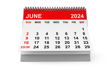 2024 Year June Calendar. 3d rendering