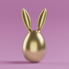 Golden Easter Egg with Bunny Ears. 3d Rendering