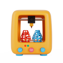 Yellow Abstract Cartoon Toy 3d Printer Icon. 3d Rendering