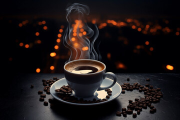 a cup of coffee with smoke