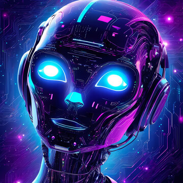 system artificial intelligence, chat bot ai concept technology, smart robot, spaceship in the night, alien in space
