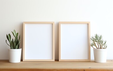 a two frames on a shelf