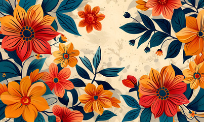 A floral pattern in the Mexican style exudes vibrant colors, intricate designs - obrazy, fototapety, plakaty