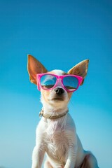 Puppy, panoramic, sunglasses, car ride, windblown fur, happy dog, adventure, summer vibes