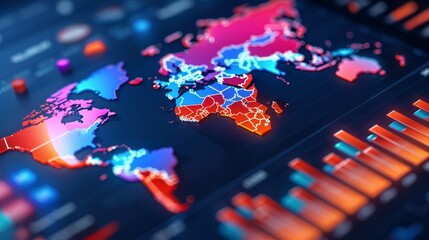 An interactive global trade map that highlights key contract clauses favored in different regions and their market impacts - obrazy, fototapety, plakaty