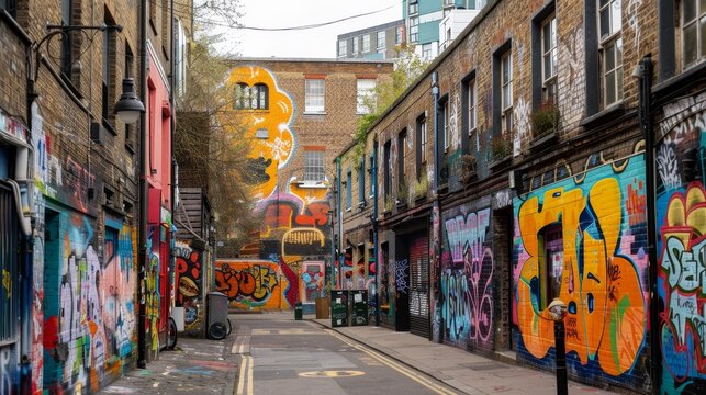 A funky street scene with graffiti art  AI generated illustration