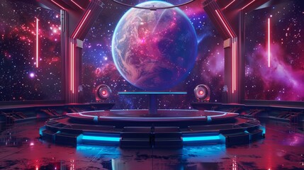 A futuristic 3D render of a game show set in outer space  AI generated illustration - obrazy, fototapety, plakaty