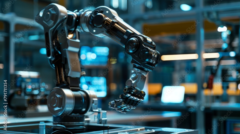 Poster advanced robotic arm in action at high-tech facility