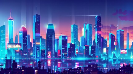 A futuristic cityscape in a playful cartoon style  AI generated illustration