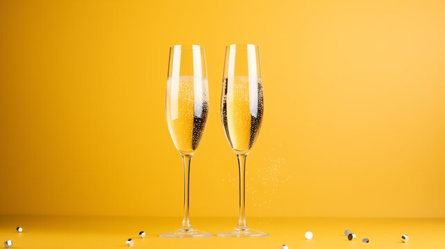 two glasses of champagne with bubbles - Powered by Adobe