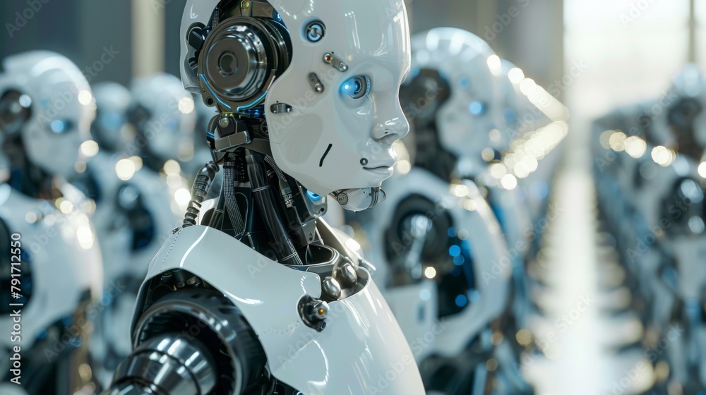 Poster Assembly Line of Advanced Humanoid Robots