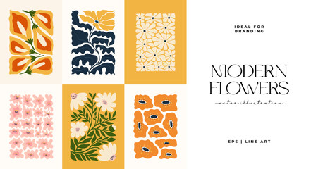 Floral abstract elements. Botanical composition. Modern trendy Matisse minimal style. Floral poster, invite.