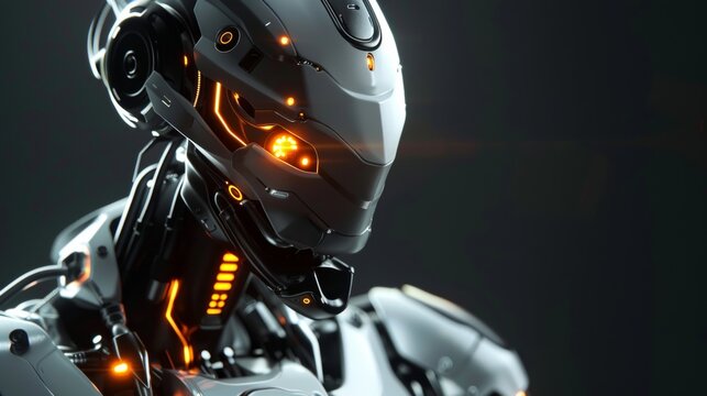 A futuristic robot with glowing eyes and sleek metal limbs  AI generated illustration