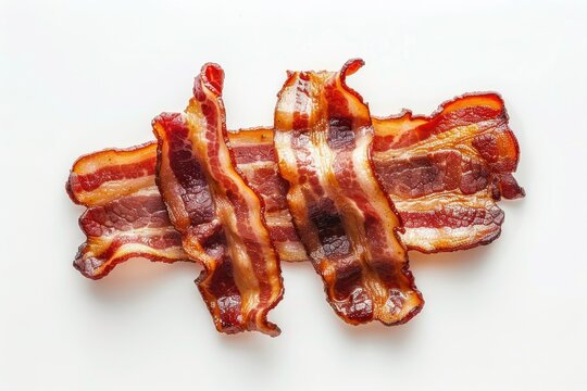 Bacon strips arranged on white surface, suitable for food blogs or recipes