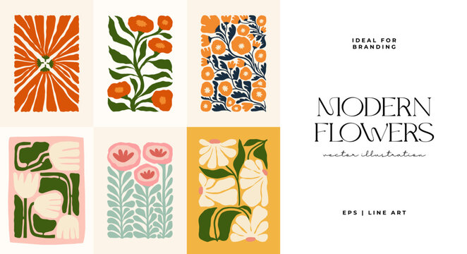 Floral abstract elements. Botanical composition. Modern trendy Matisse minimal style. Floral poster, invite.