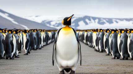 a penguin standing in a line of penguins